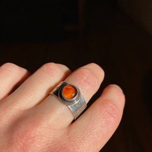Silver and Carnelian Adjustable Ring (sz 6-8)